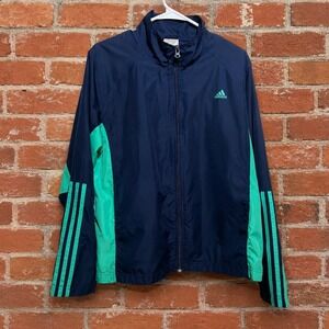 Adidas Womens Vintage Windbreaker Jacket Blue XL Full Zip‎ Retro Y2K Gorpcore